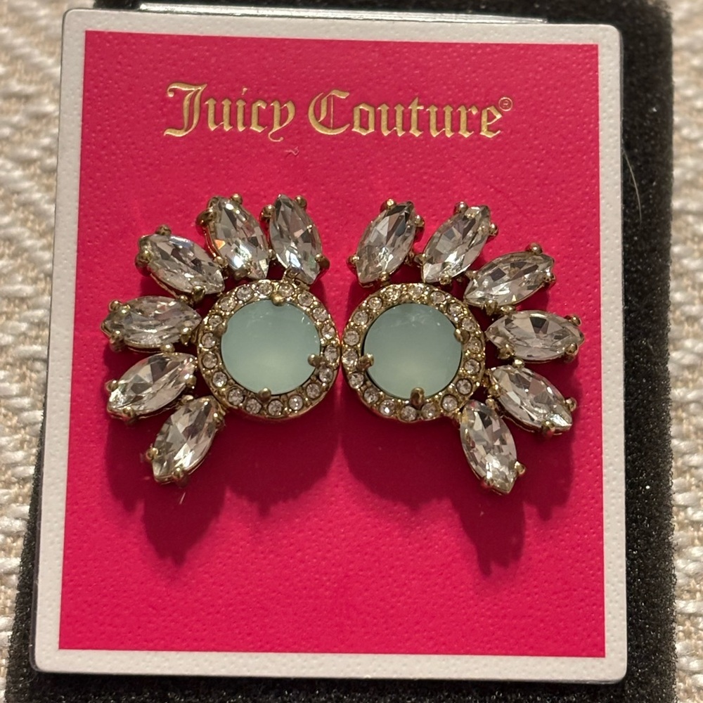 Vintage Juicy Couture Mint Green Marquis Cluster Rhinestone Earrings